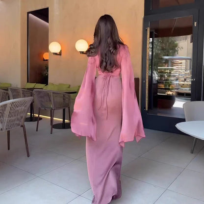 Robe longue à manches longues en polyester pour femme