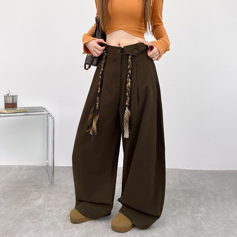Pantalon large pour femme, coupe droite et ample, taille haute