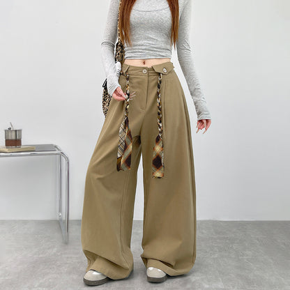 Pantalon large pour femme, coupe droite et ample, taille haute