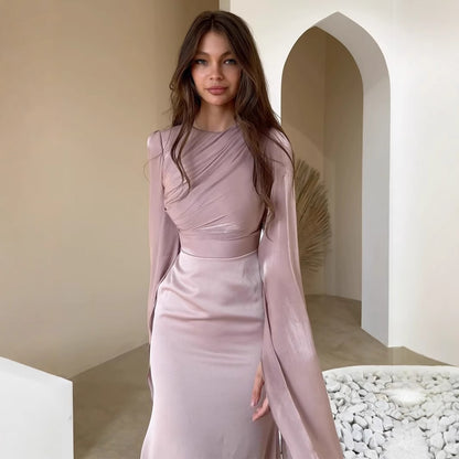 Robe longue à manches longues en polyester pour femme