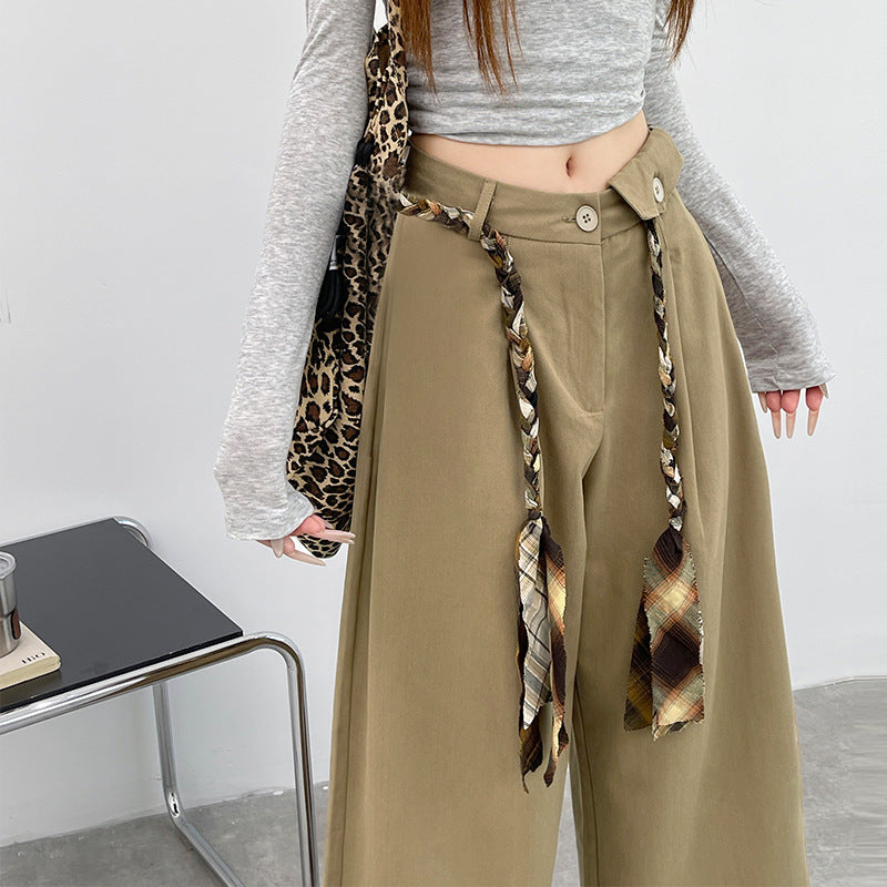 Pantalon large pour femme, coupe droite et ample, taille haute