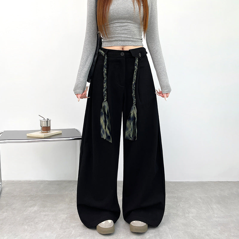 Pantalon large pour femme, coupe droite et ample, taille haute