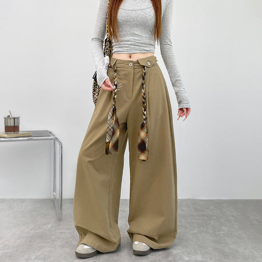 Pantalon large pour femme, coupe droite et ample, taille haute
