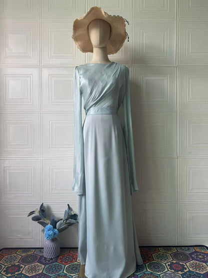 Robe longue à manches longues en polyester pour femme