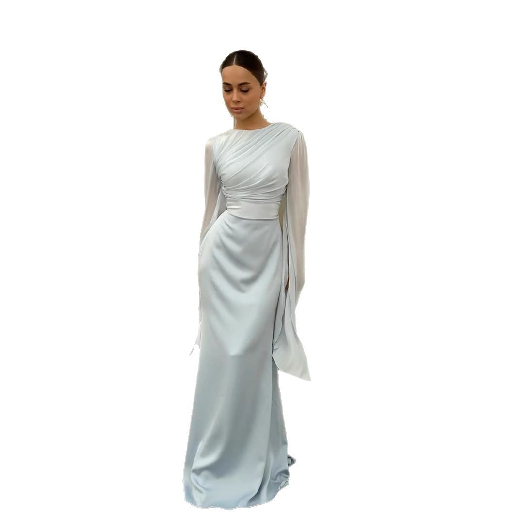 Robe longue à manches longues en polyester pour femme