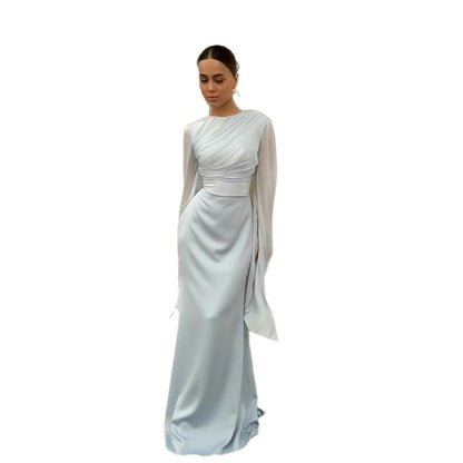 Robe longue à manches longues en polyester pour femme