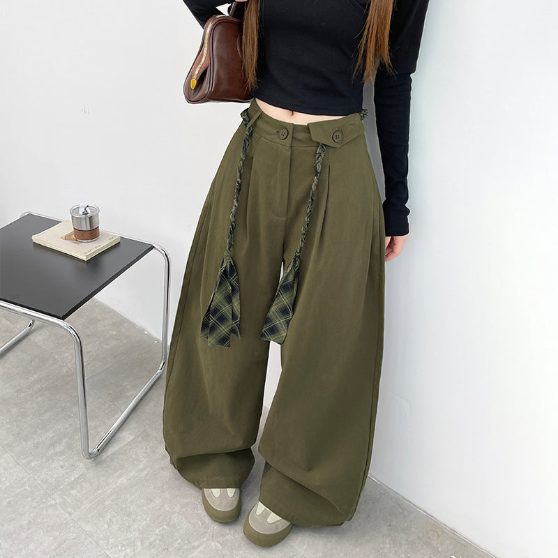 Pantalon large pour femme, coupe droite et ample, taille haute
