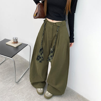 Pantalon large pour femme, coupe droite et ample, taille haute