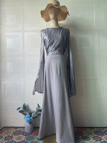 Robe longue à manches longues en polyester pour femme